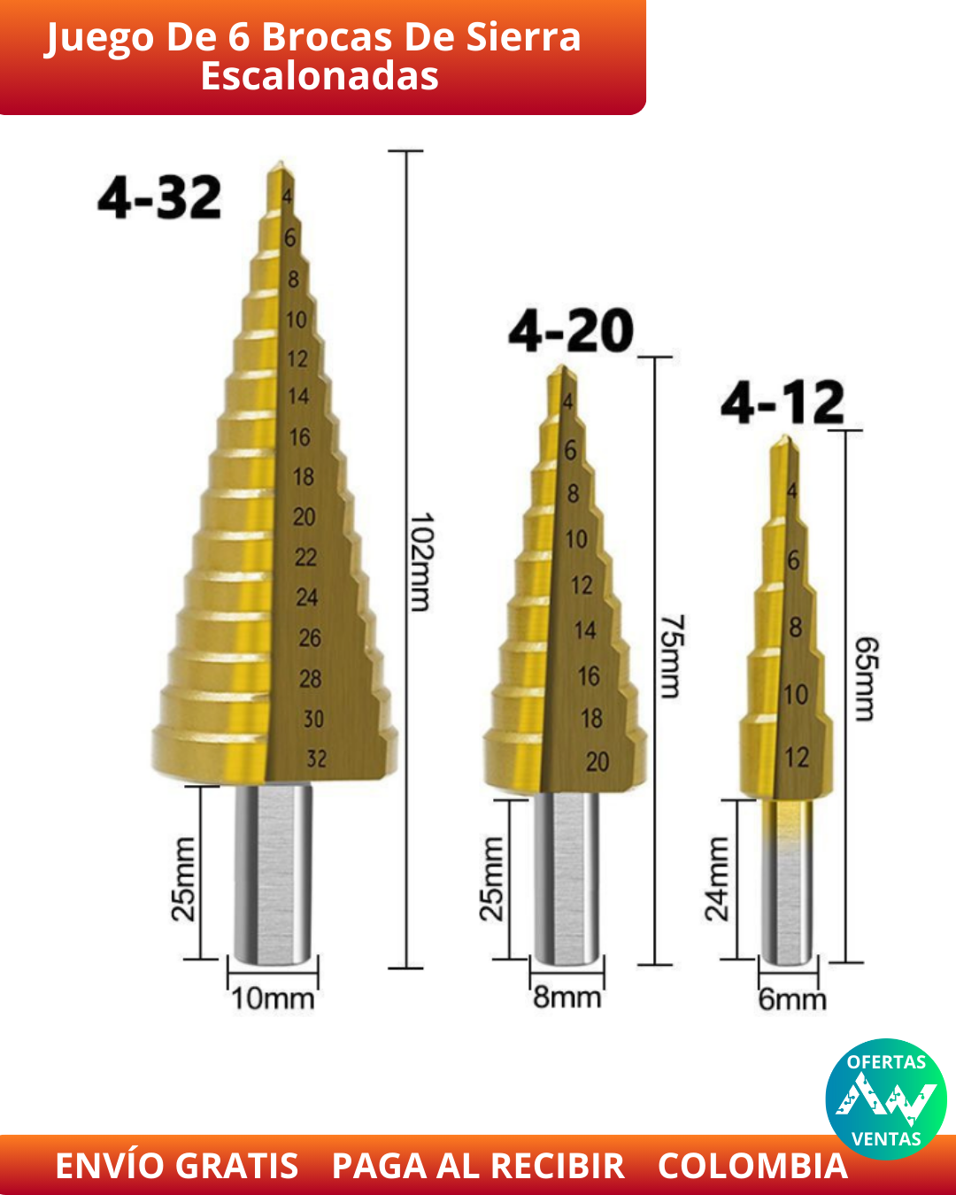Juego De 6 Brocas De Sierra Escalonadas