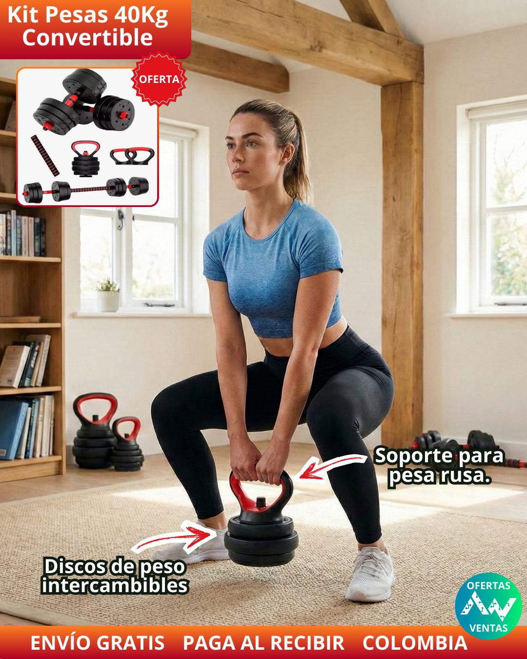 Kit Pesas 40 Kg Convertible Pesa Rusa