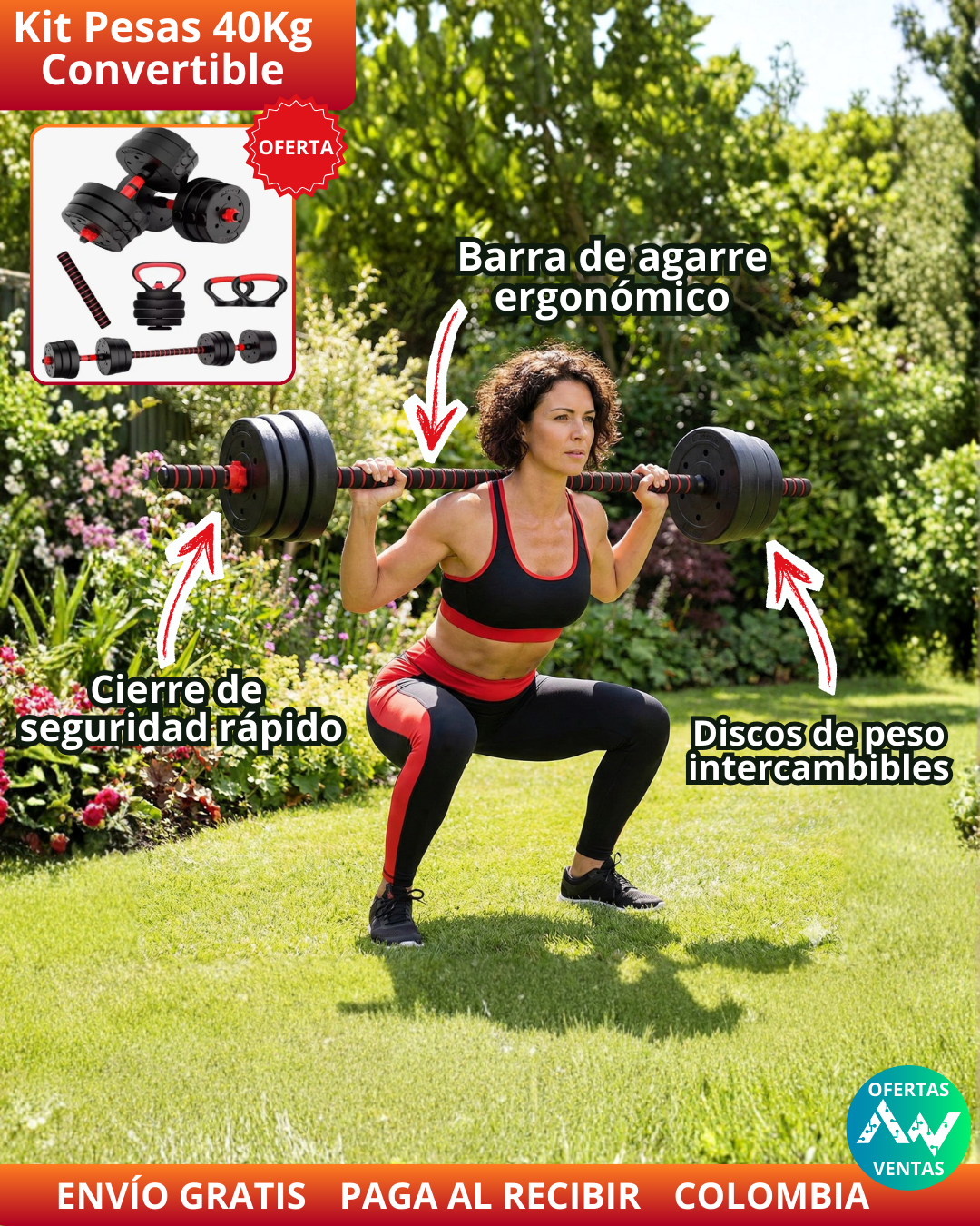 Kit Pesas 40 Kg Convertible Pesa Rusa