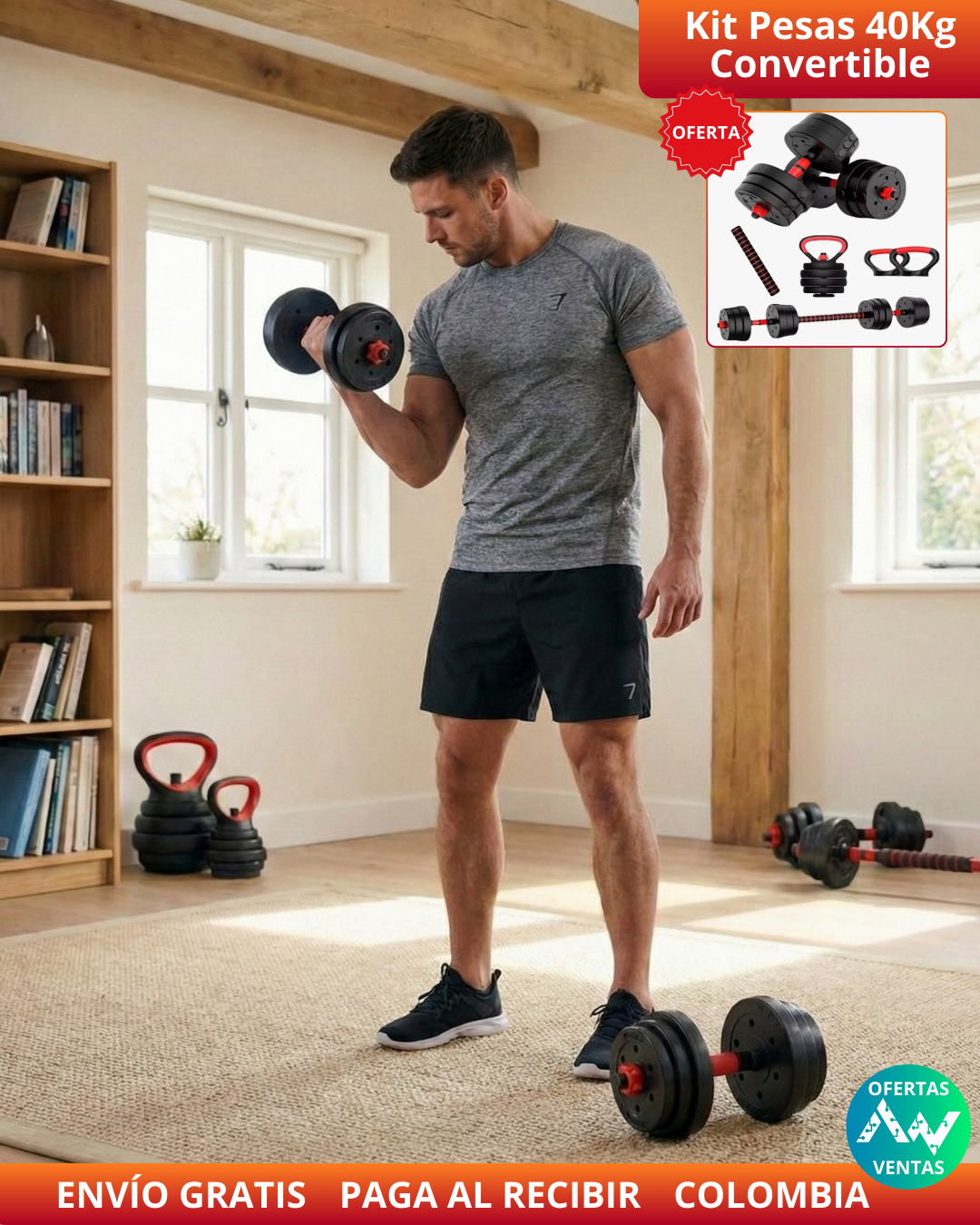 Kit Pesas 40 Kg Convertible Pesa Rusa