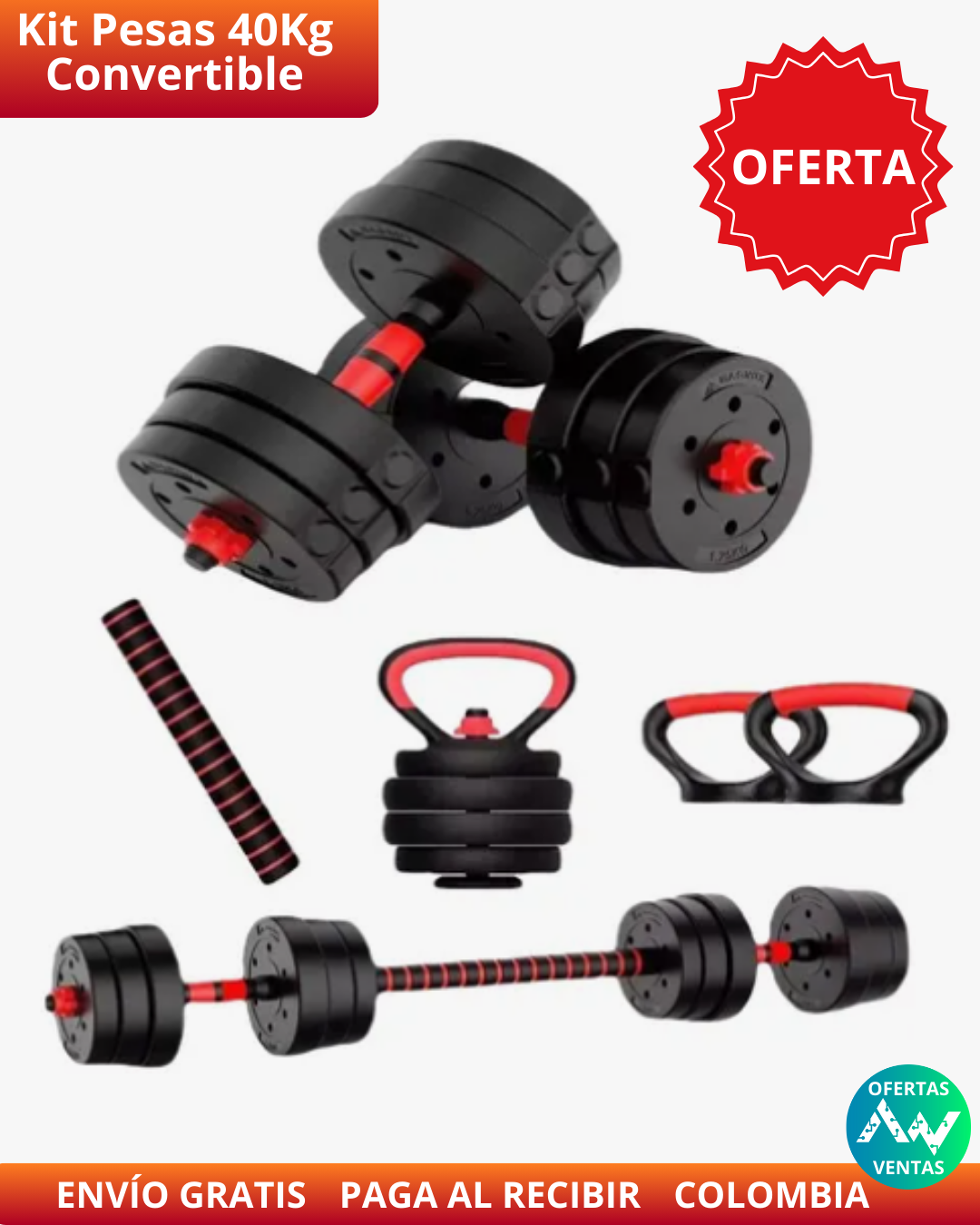 Kit Pesas 40 Kg Convertible Pesa Rusa